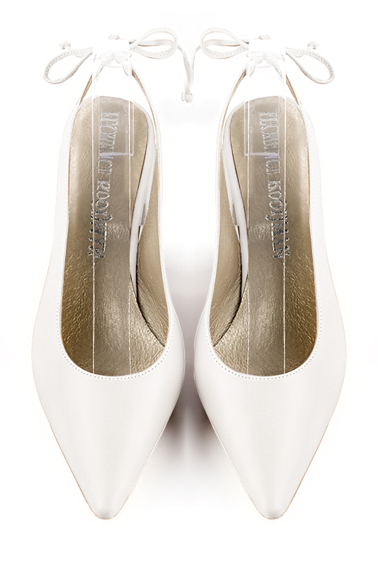 Off white women's slingback shoes. Pointed toe. Flat flare heels. Top view - Florence KOOIJMAN